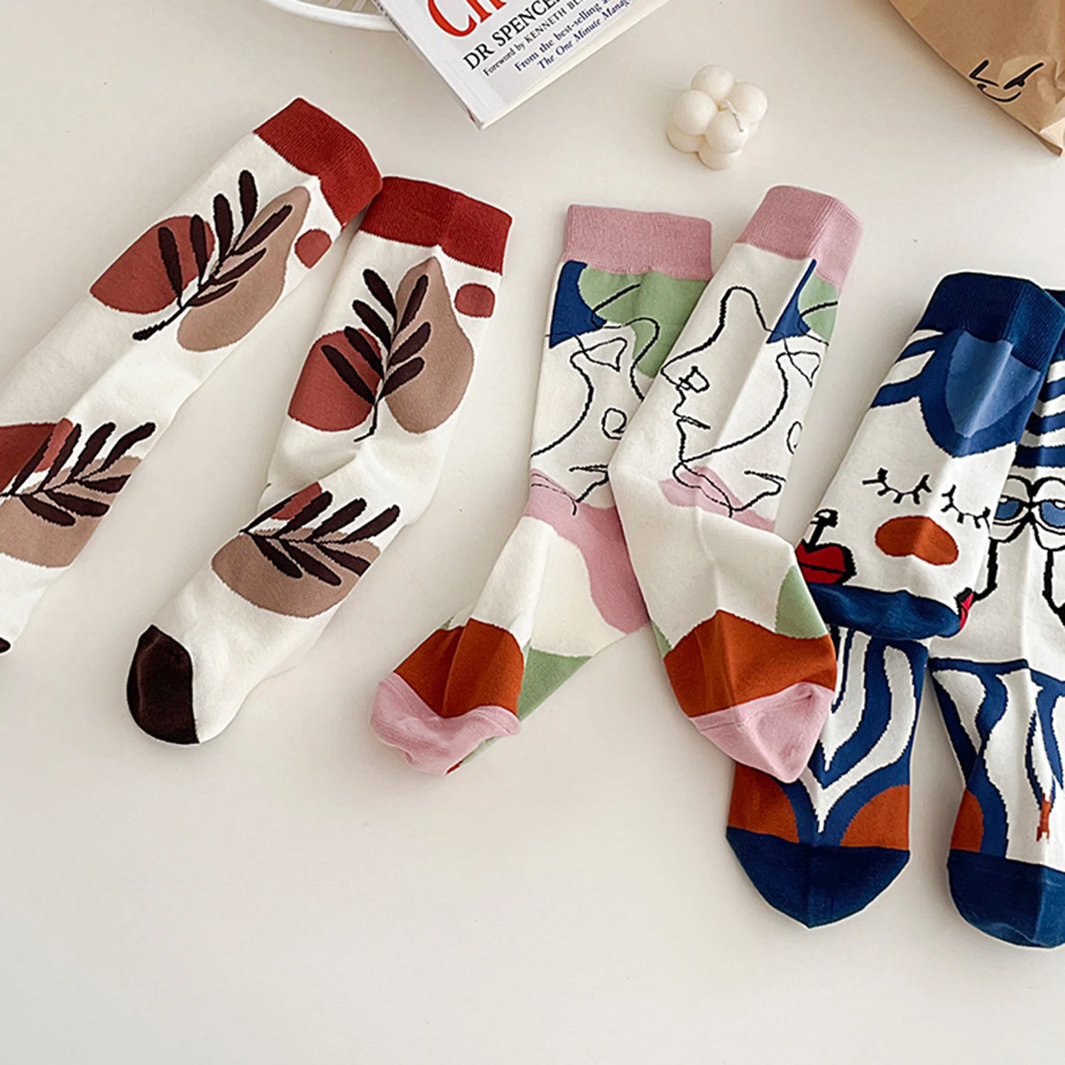 5 Pairs Funny Socks Women Cute Middle Tube Cotton Socks Aesthetic Fun Socks Kawaii Cartoon Spring Summer Crew Socks