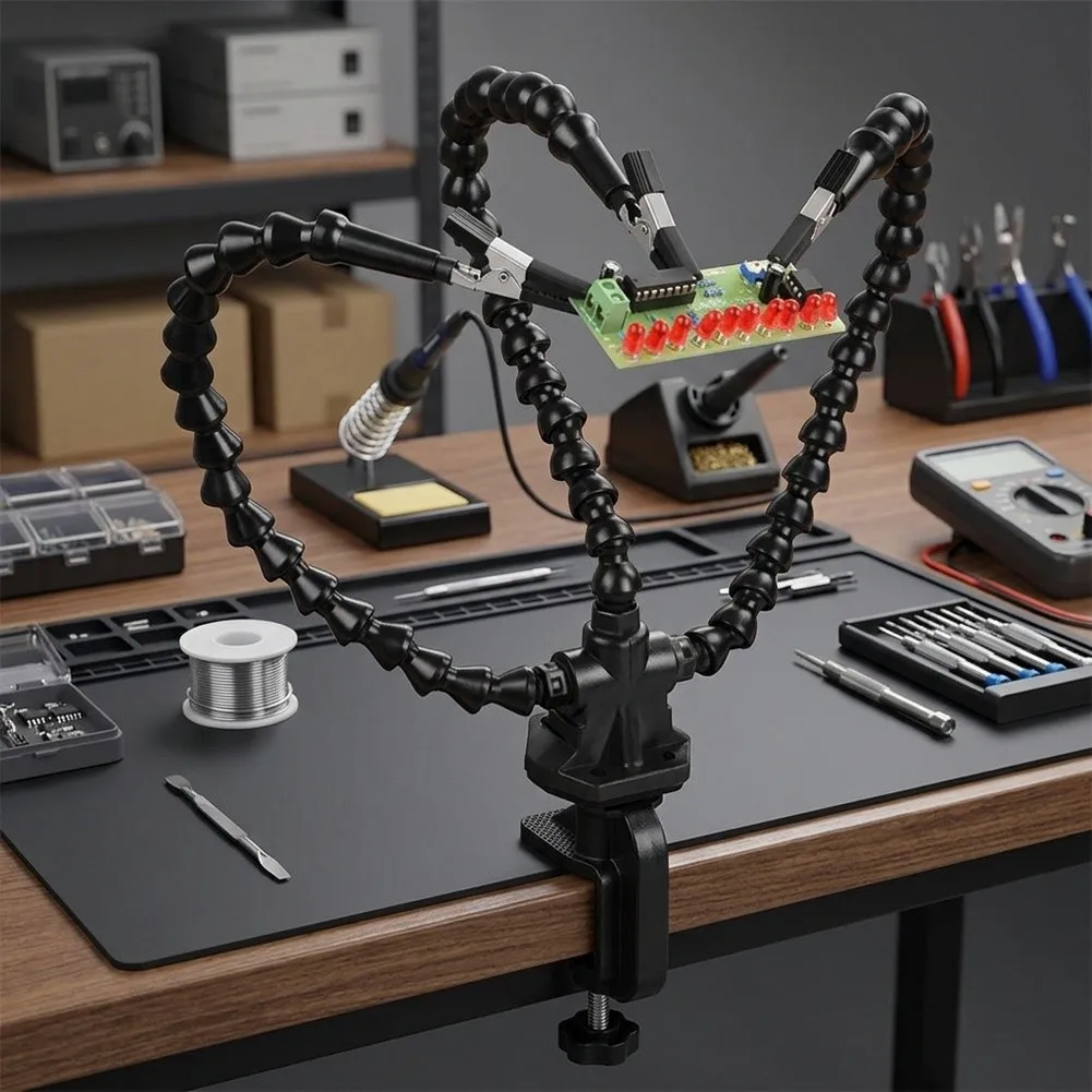 For Electronic Maintenance Tool with Sturdy Table Clamp Base and Multi-Position Three-Jaw Grip for Hands-Free Soldering Tasks