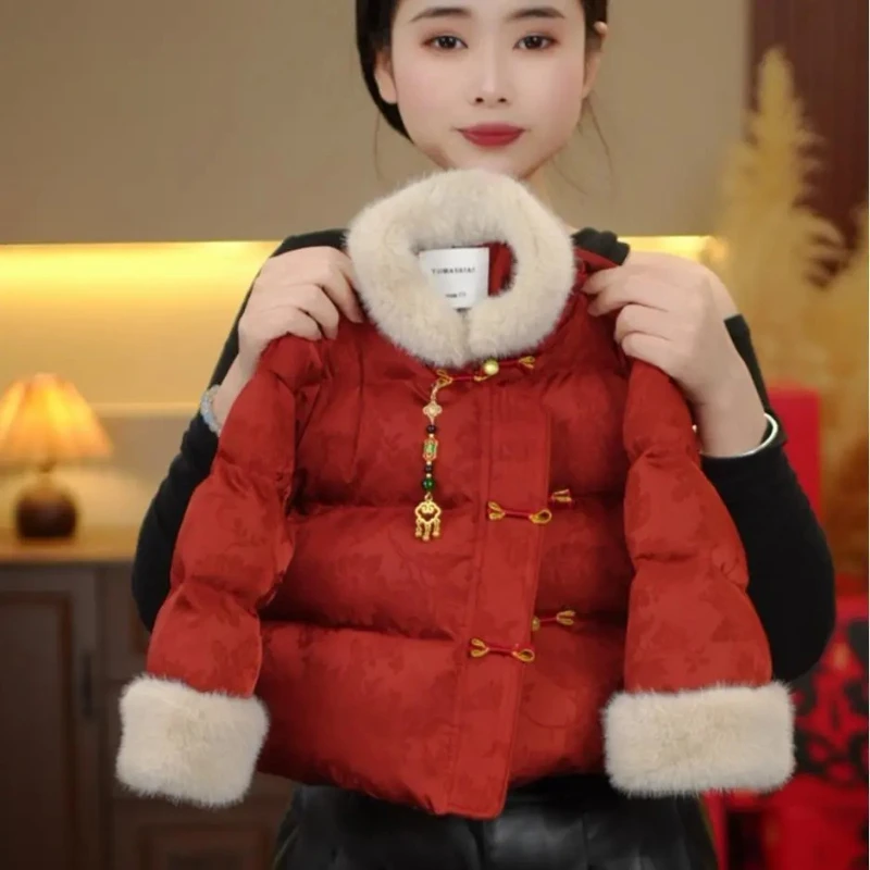 

2025 Winter New Year's Red National Style Thick Fashion Warm Cotton Clothes for Children