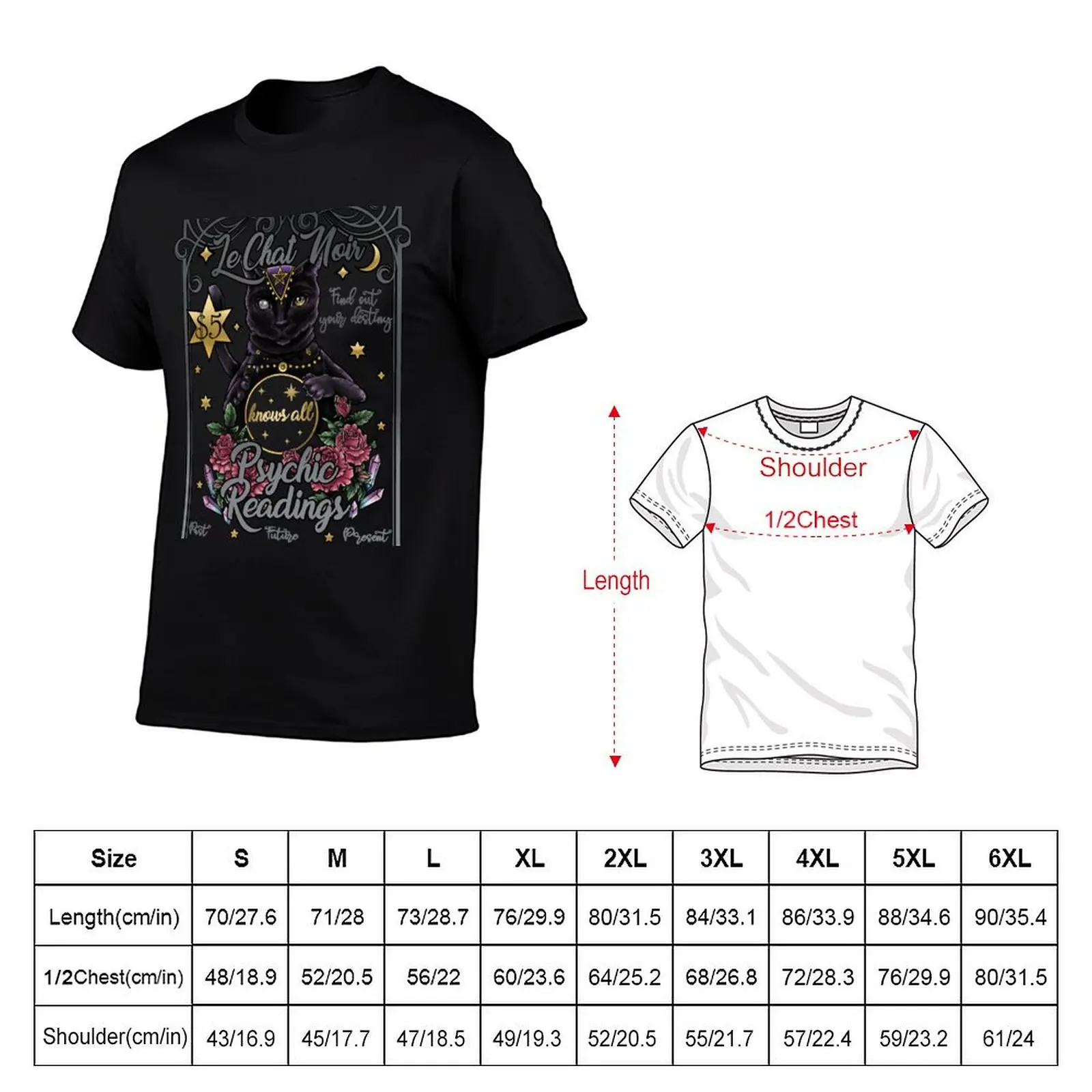 Fortune Teller Black Cat T-Shirt summer tops rapper graphic tees aesthetic clothes t shirts for men