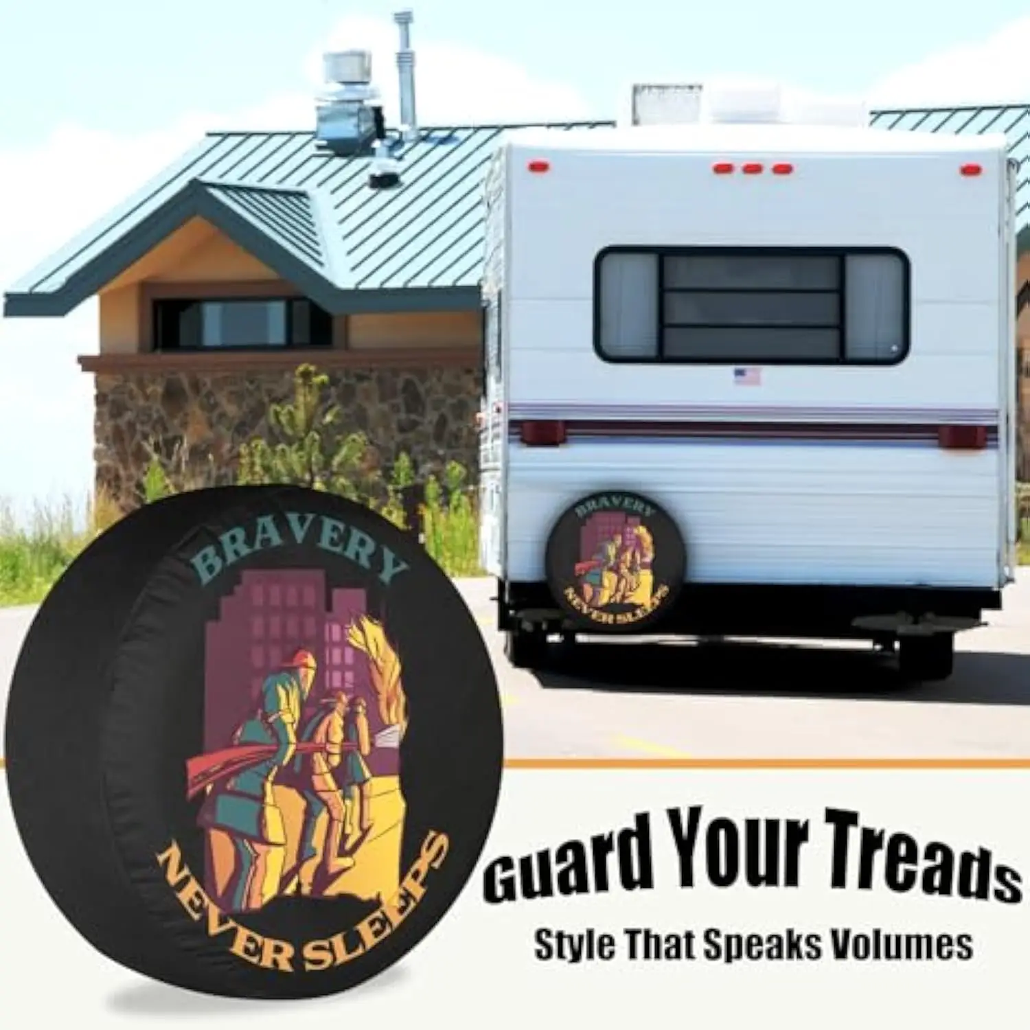 Bravery Never Sleeps Firefighter Spare Tire Cover Weatherproof RV Trailer Accessories