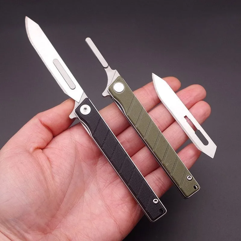 Image of Hochwertiges Klappmesser, G10-Griffmaterial, zum Papierschneiden, Auspacken und für Expresslieferungen, 2 Stück Klingen der Größe 60 im Lieferumfang enthalten
