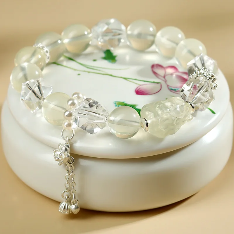 الليمون الطبيعي الأصفر تسعة الذيل الأبيض الخرز الكبير أزياء المرأة سوار