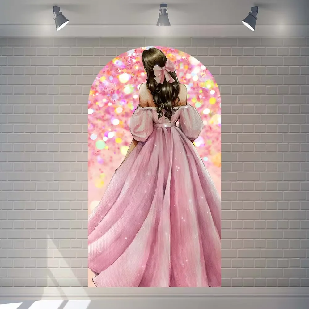 Mehofond 걸스 퀸시네라 반짝이 원피스 공주 생일 파티, 결혼식 꽃 아치 배경, 벽 뒷면 그림자 장식 배경
