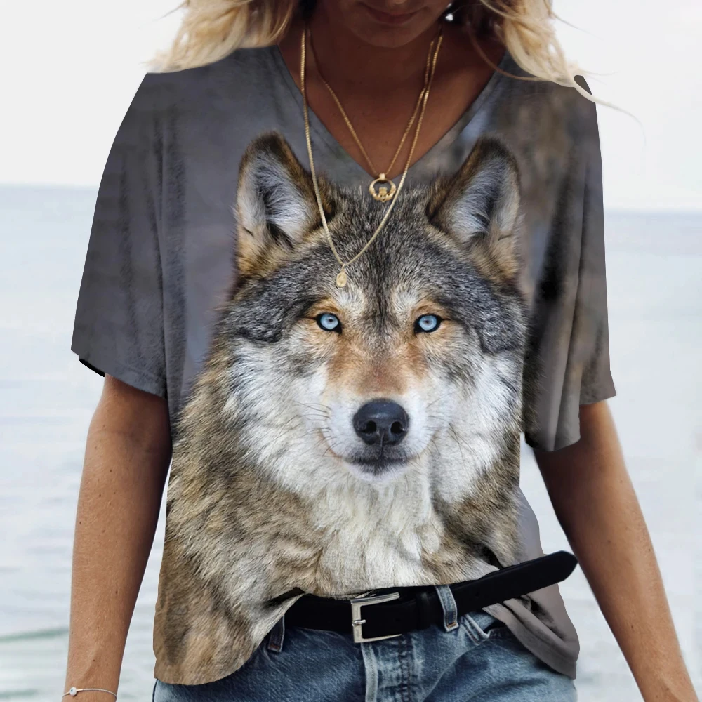 3D Wolf Flower Print Women's T-shirt Casual Loose Harajuku Women's Top Shirt Fashion Plus Size Women's Top Y2K Street Clothing