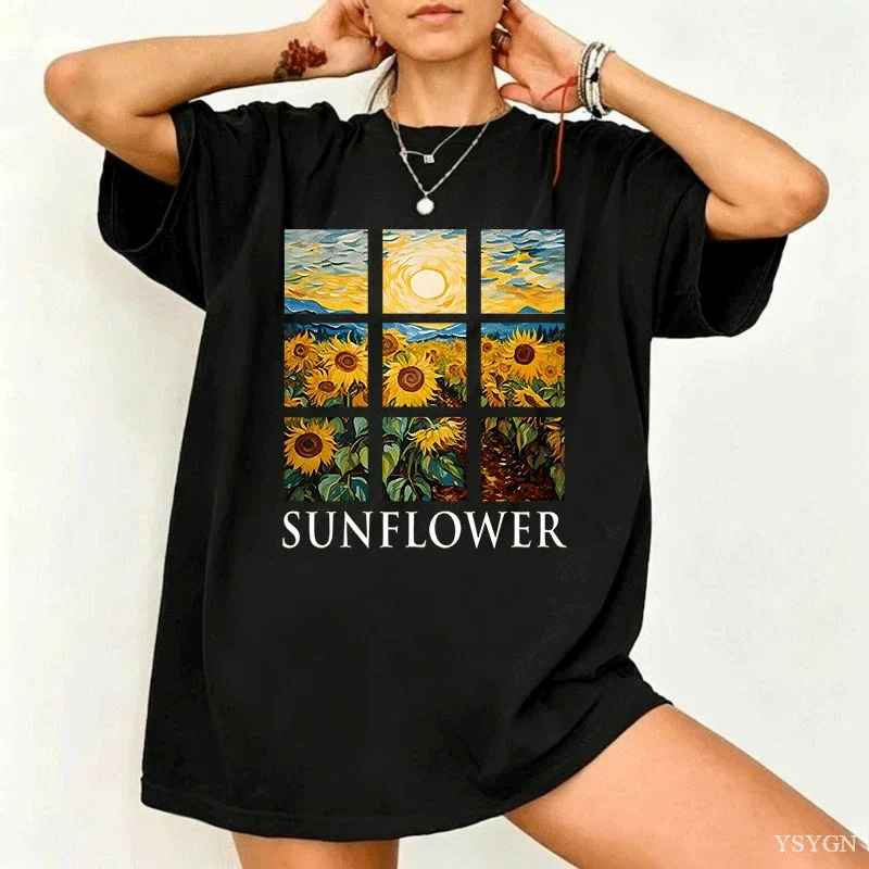 Van Gogh T Shirt Women Personality Spoof Oil Painting Printed T-shirt Casual White Short-sleeved Tops Harajuku Oversized Tee