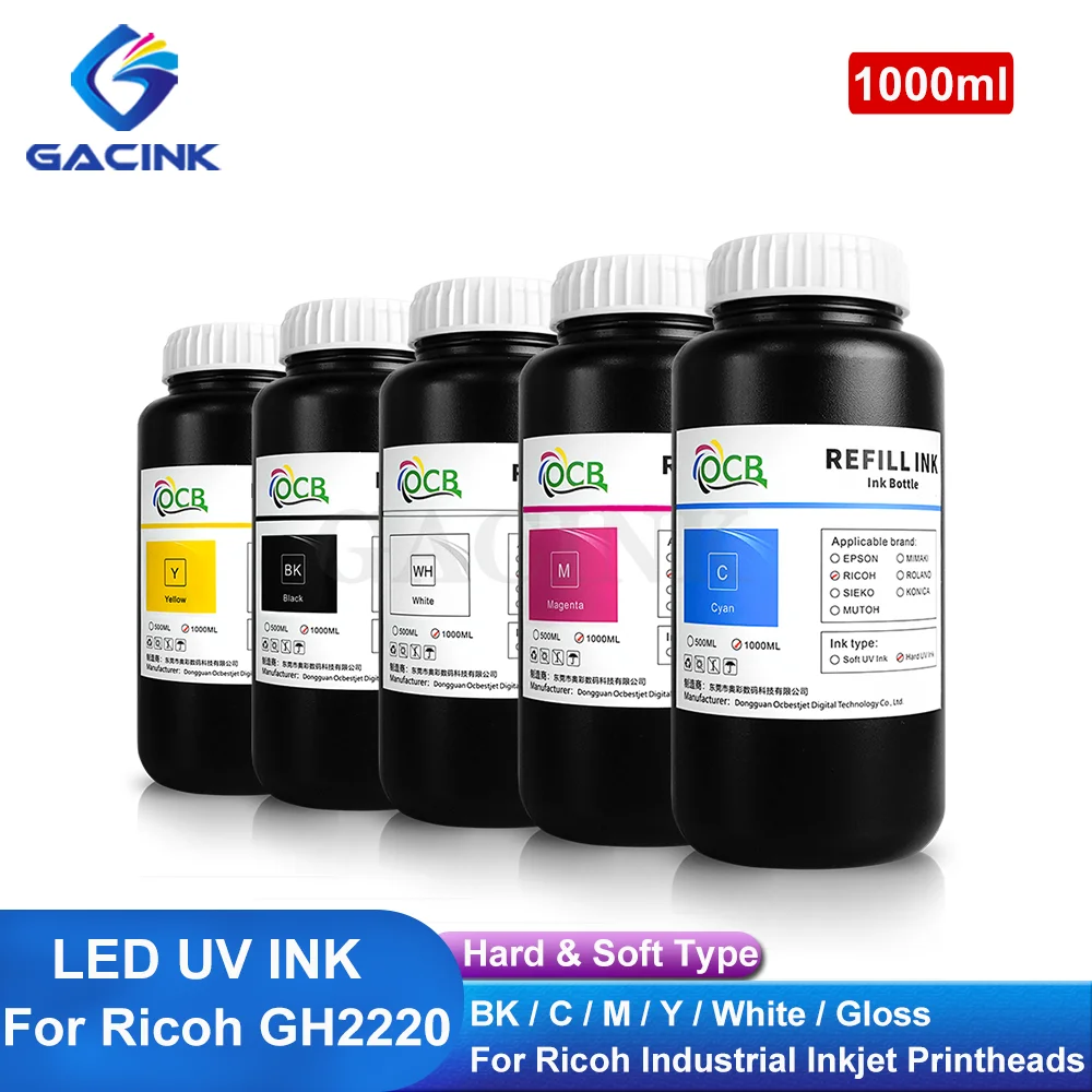 

1000ml*5 Bottles UV Ink For Ricoh GH2220 UV Ink Printer For GH2220 printhead Soft & Hard Type For Metal Glass Ceramic