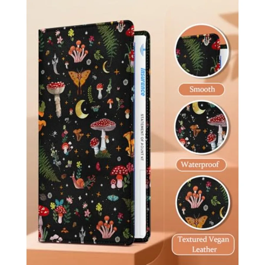 Car Registration and Insurance Holder - Mushroom Vehicle Glove Box Organizer Women with Magnetic Shut Leather Automobile Licens - view 3