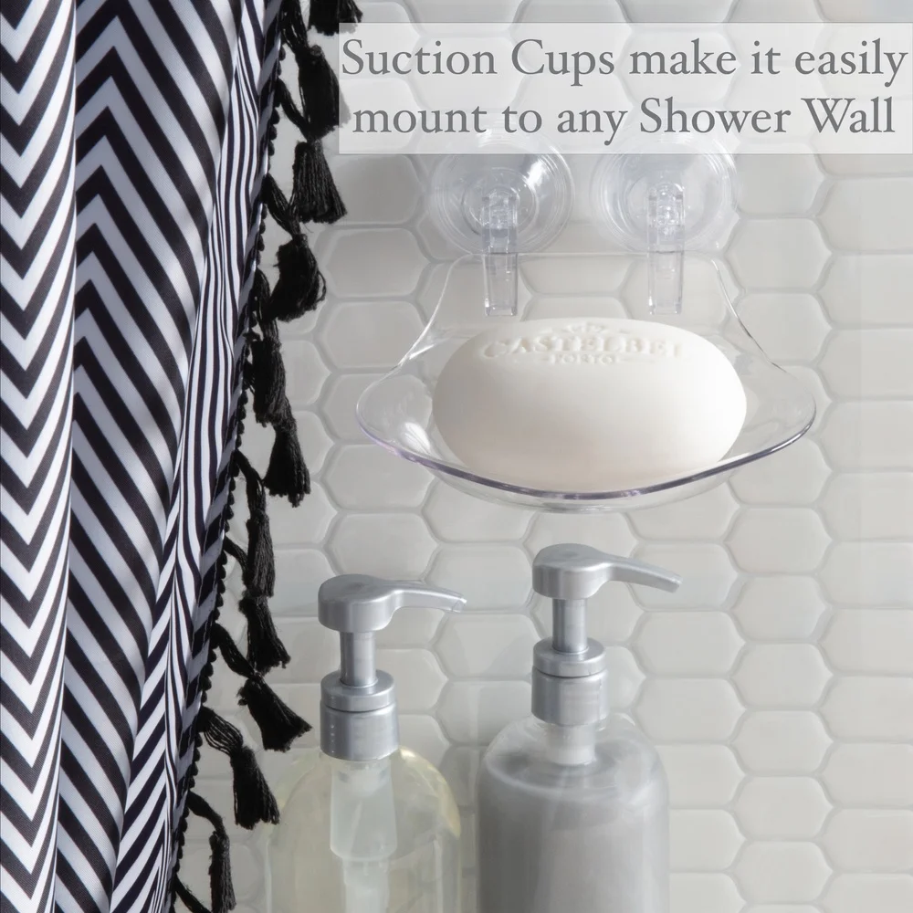 Power Locking Suction Soap Dish Self Draining Holder Shower Tub Crystal Clear Design Easy Mounting Cleaning Solution