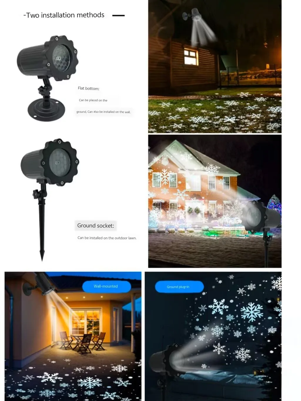 Christmas outdoor snowflake projection wall lamp, waterproof garden decorative lamp, single tube high brightness snowflake lamp