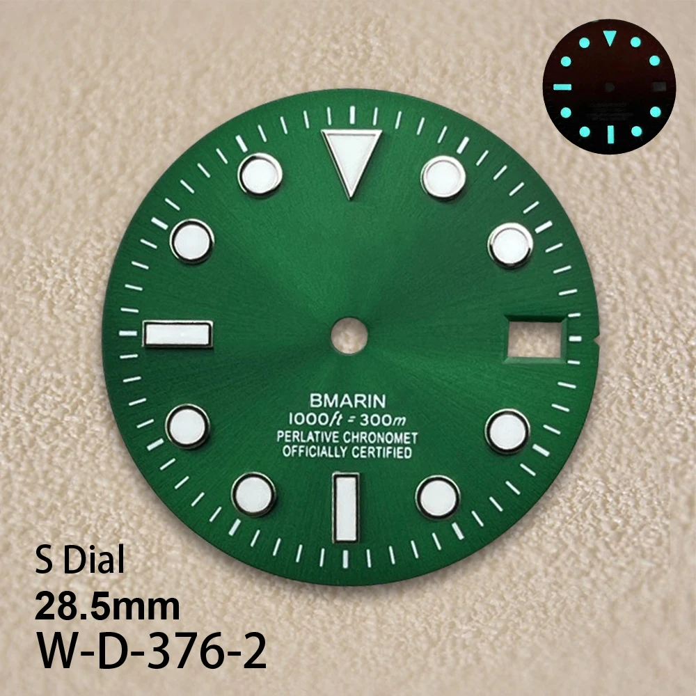 หน้าปัดย่อยขนาด 28.5 มม. พร้อมโลโก้ S สำหรับกลไกญี่ปุ่นรุ่น NH35/NH36 สีฟ้าใส เรืองแสงแบบซันเบิร์สต์ คุณภาพสูง อุปกรณ์ตกแต่งนาฬิกา