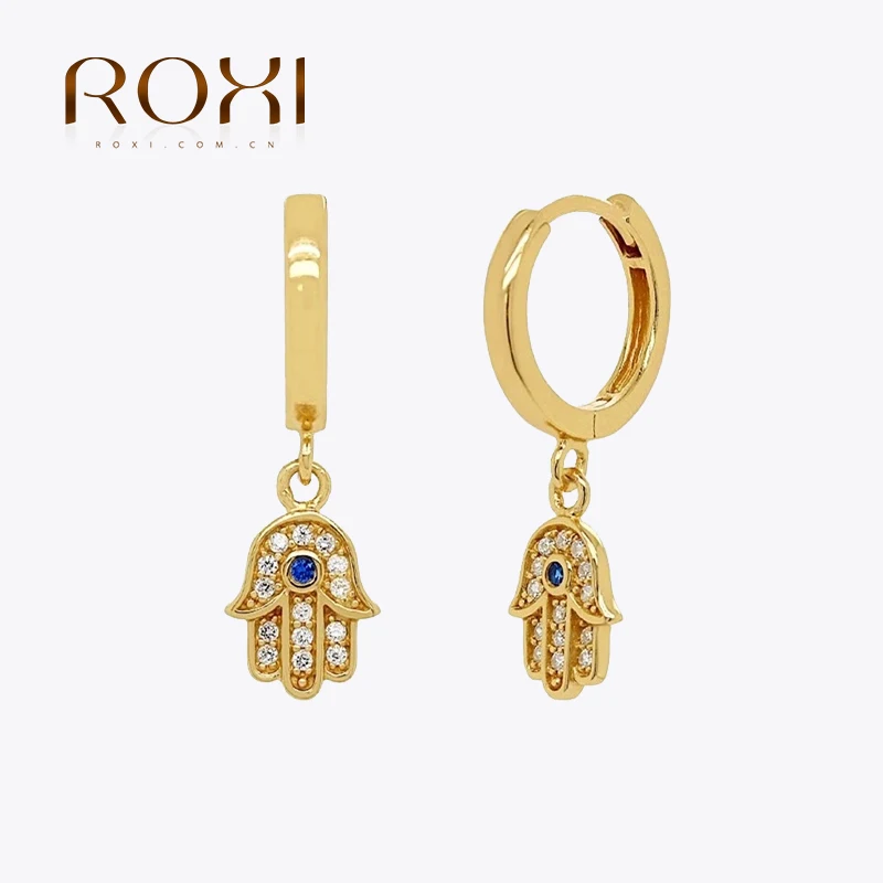 ROXI Blue Stone Hands Hoop Earrings for Women Girls Gift Wedding Ins Unusual Earrings Cartilage Silver 925 Jewelry Pendientes