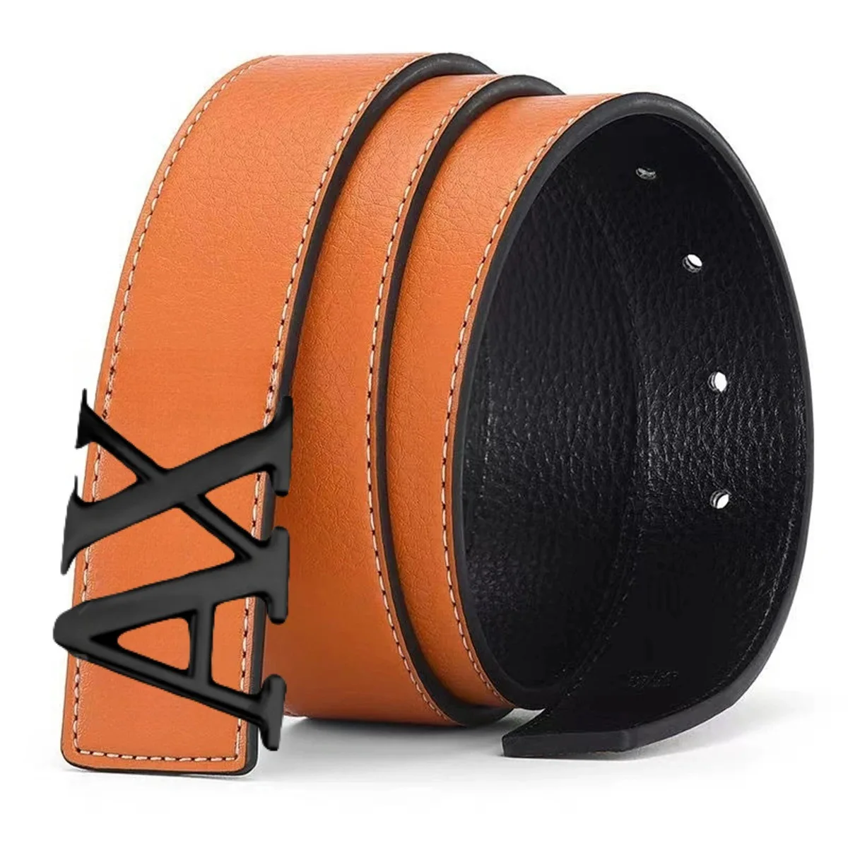 حزام فستان من جلد البولي يوريثان قابل للعكس للرجال، حزام بإبزيم أسود، عيد الحب #2