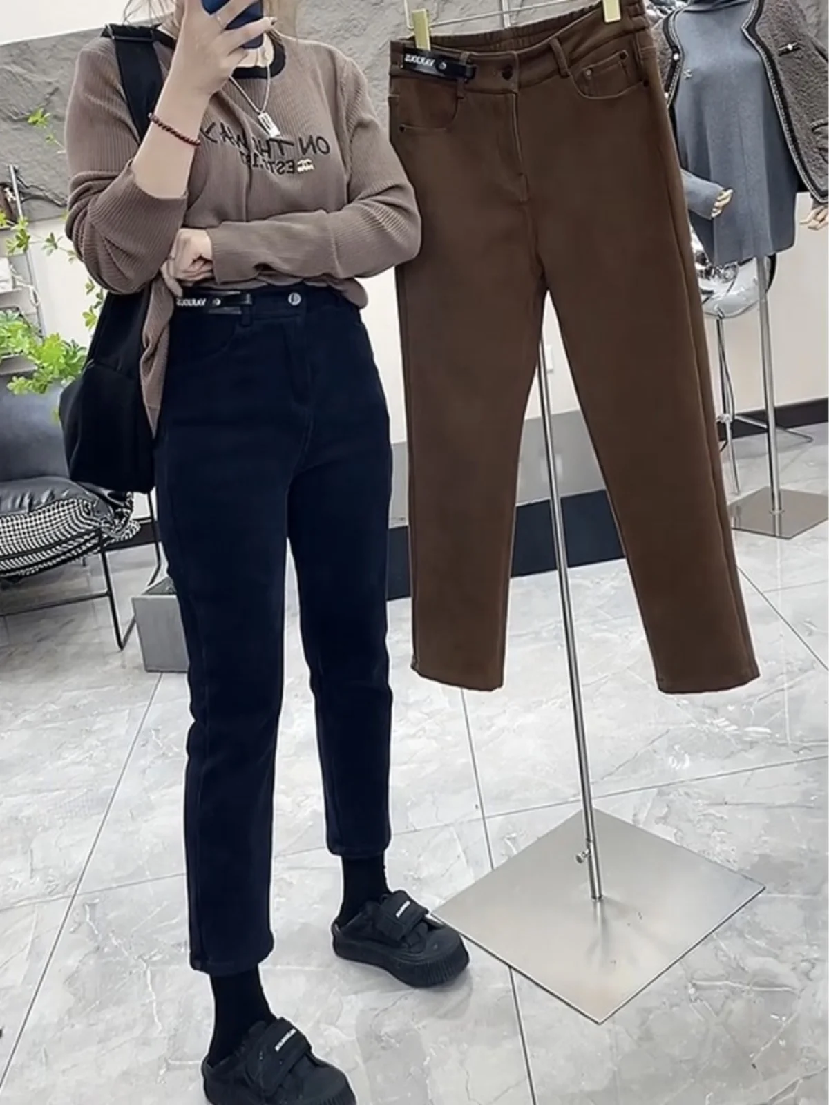 

High Waist plus Size Straight Leg Denim Jeans Women's Spring Autumn Loose Slimming Elastic Retro Nine Tube Pants