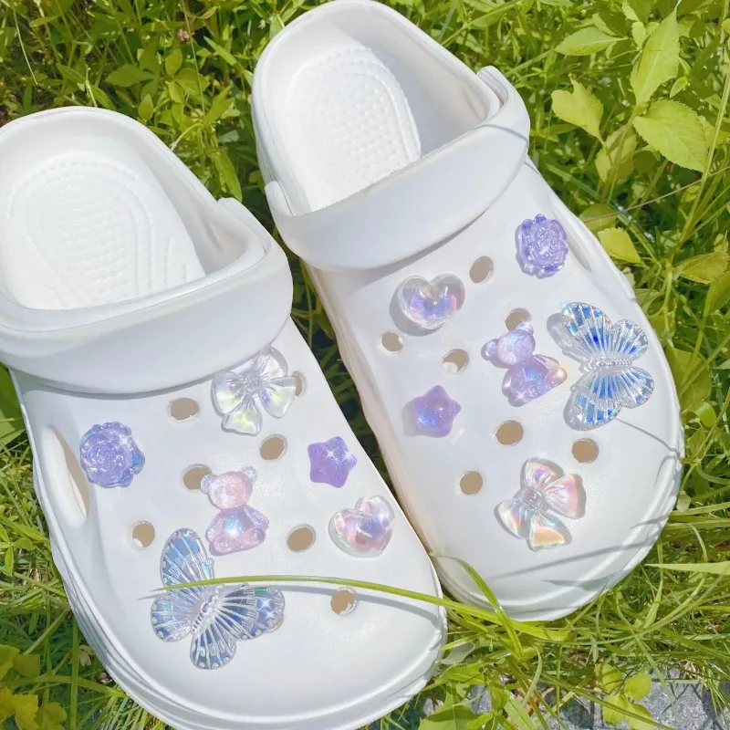 New 12 cute style transparent purple Bear garden shoes Shoe accessories DIY shoe flower, women's beach shoes decorative buckle