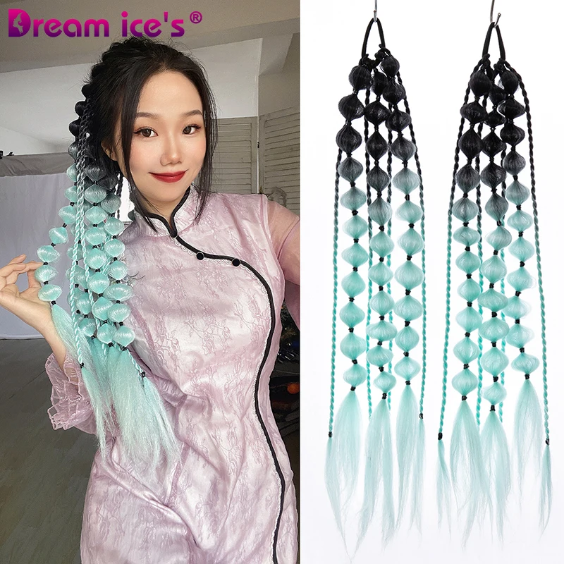 Long Colorful Bubble Ponytail Braid Synthetic Drawstring Handmade Hairpiece Extensions Puff PonyTail False Hair For Daily Party