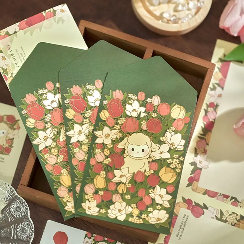 Multicolor Letter Stationery Floral Pattern Cartoon Animal Card Envelope Set Variety Designs Gift Writing Paper with Envelopes