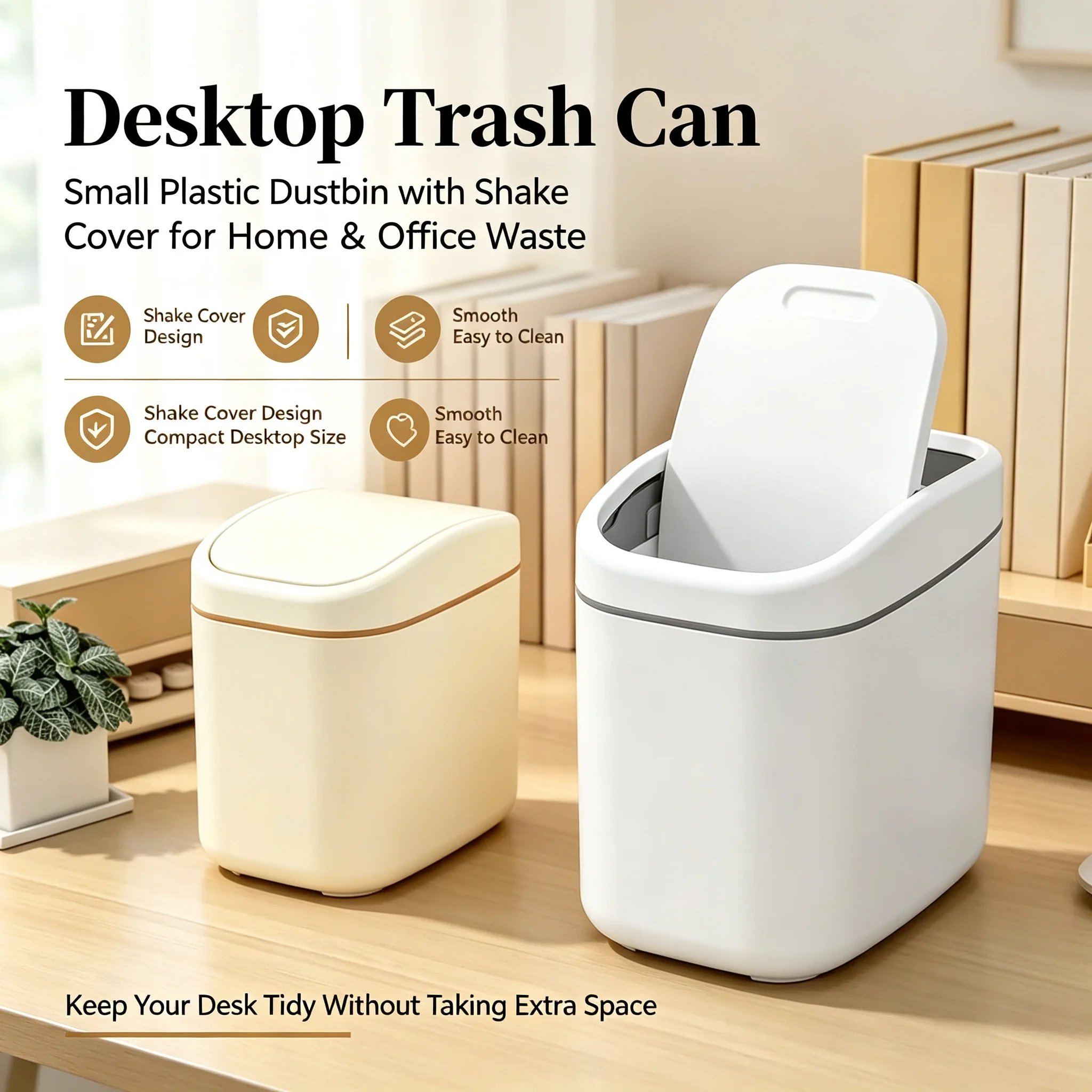 Desktop Trash Can Small Mini Garbage Can Plastic Dustbin with Shake Cover for Home Office Waste Bins Household Cleaning