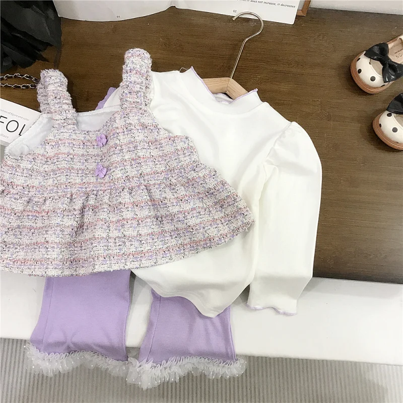 

Girls' Vest Set Spring and Autumn Style Fashionable Baby Girl Sweet Three-Piece Outfit