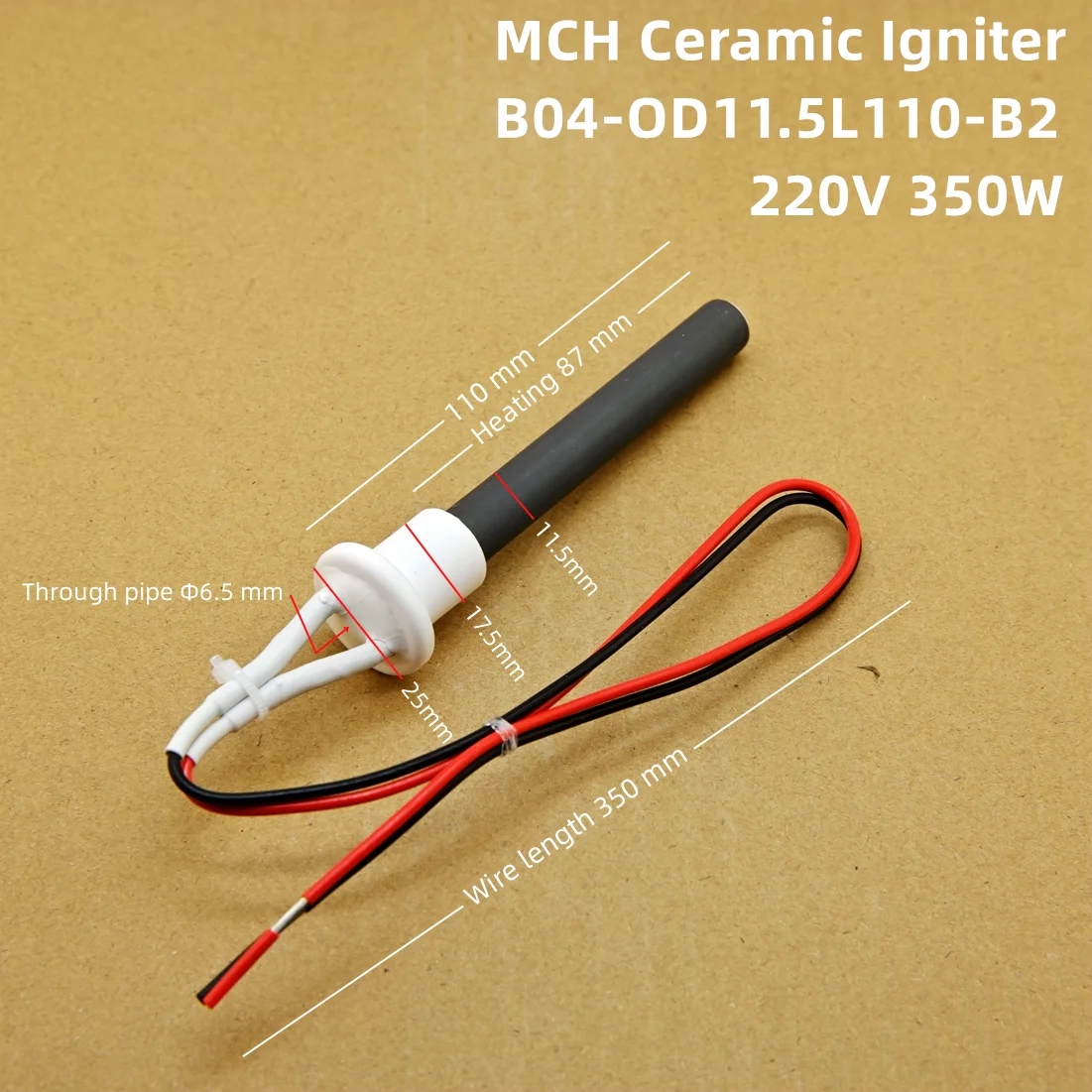 220V350W Ceramic Igniter Ceramic Heating Tubespark plug for pellet stove 11.5*6.5*110mm pellet stove Ignitor