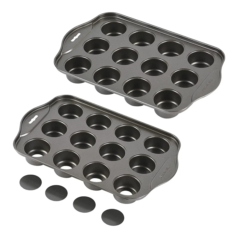 

2 Pack Mini Muffin Cheesecake Pan with Removable Bottom, 12 Cavity Nonstick Cupcake Pan