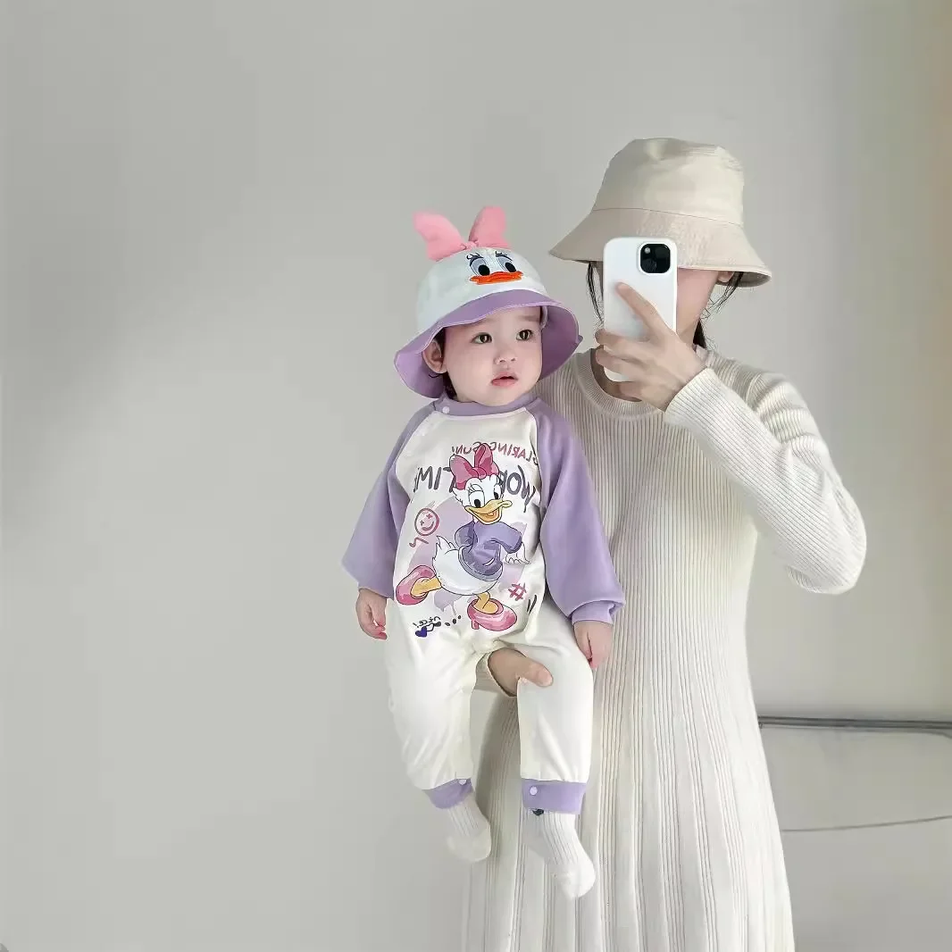 2024 Disney Daisy Autumn New Baby Onesie Soft Cotton Skin Baby Boys and Girls The Trend Ha Clothing Crawling Suit Bodysuits