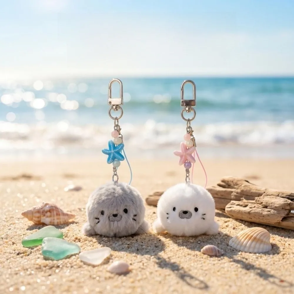 2Pcs Adorable Soft Keychain Fluffy Cartoon Ocean Theme Keychain Small Size Bag Pendant Bag Decoration