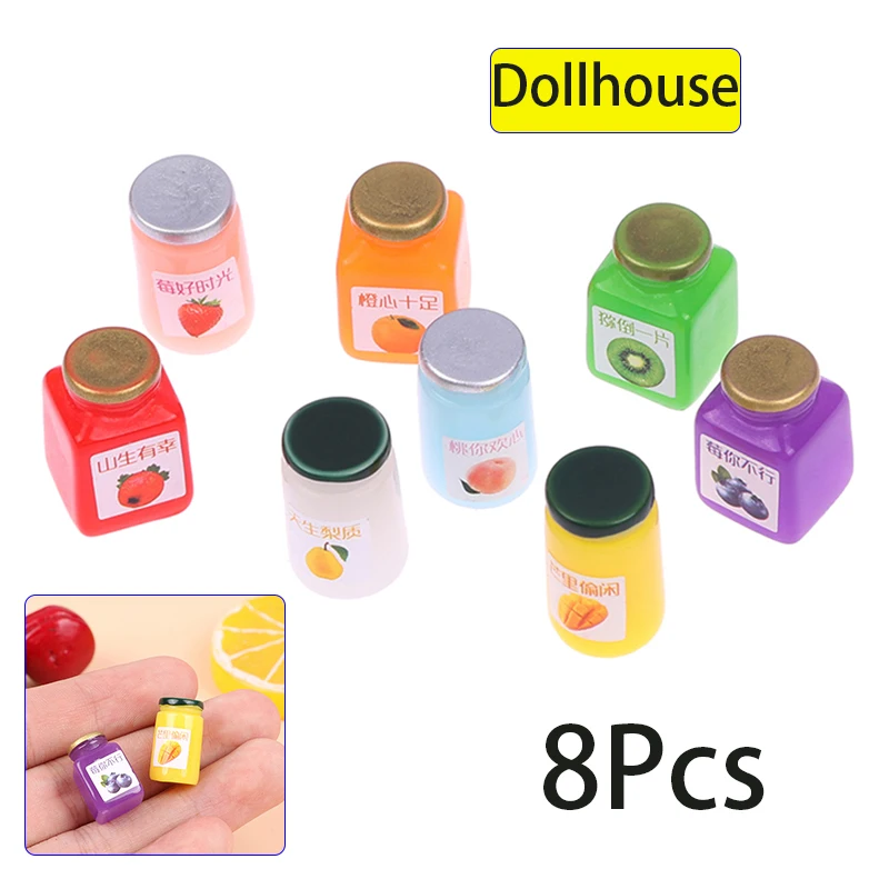 8pcs 1:12 Miniatures Dollhouse Jams Furniture Miniature Kitchen Doll House Kitchen DIY Dollhouse Food Accessories
