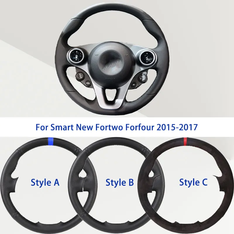 

OEM Black Microfiber Synthetic Leather Car Steering Wheel Cover For Smart New Fortwo Forfour 2015-2017 Soft Damping Automotive G