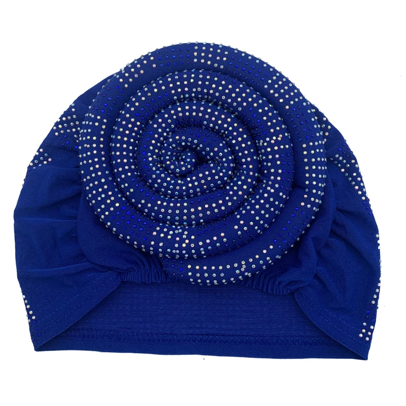 2024 New Women Full Diamonds Donut Turban Cap Elastic Muslim Hijab Bonnet Hat Ladies Headband Turbans African India Caps