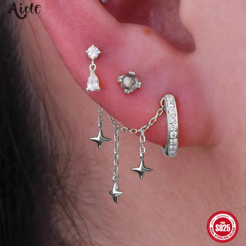 Aide S925 Sterling Silber Zirkon Quaste Kette DIY Ohrschmuck Stern Teardrop Baumeln Piercing Zubehör für geschichtete Ohrsieht