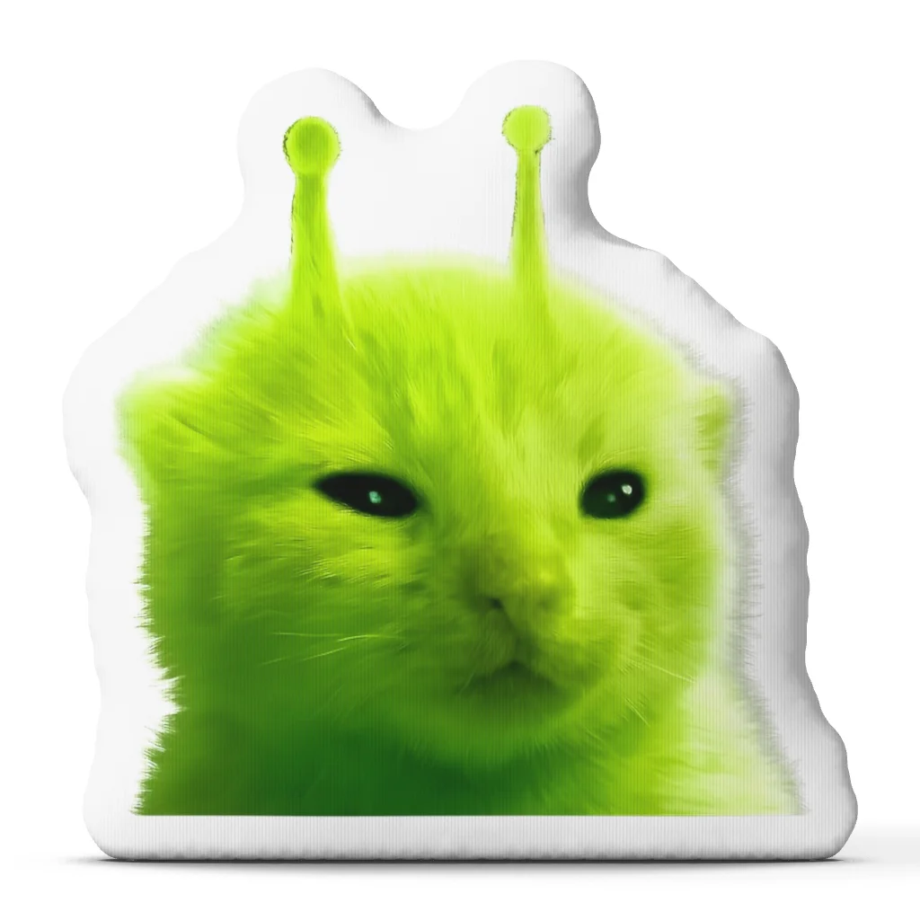 Alien Cat Meme Plush Pillow Irregular Stuffed Cushion Green Space Creature Throw Pillow for Sofa Bedroom Home Decor Gift
