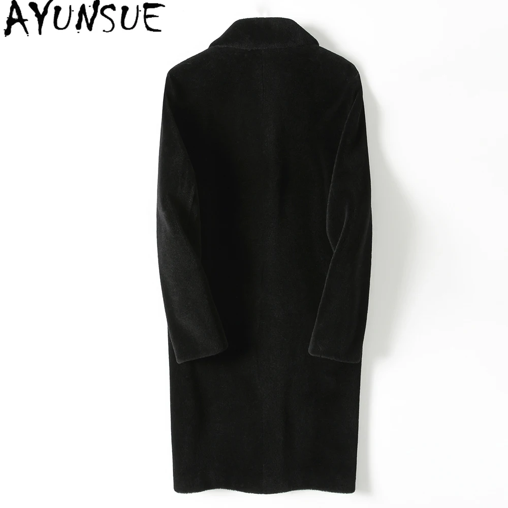 AYUNSUE New Fashion Sheep Shearing Jacket Men Autumn Winter Mid-length 100% Wool Coats for Man Slim-fit Fur Coat Chaqueta Hombre