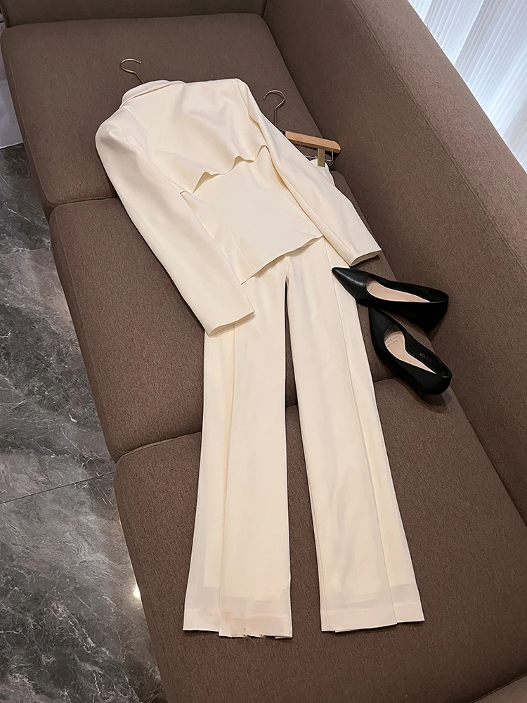 

East Gate Small Design Suit Straight Leg Pants Set Winter New Peach Color Profional Two Piece Set Women WY