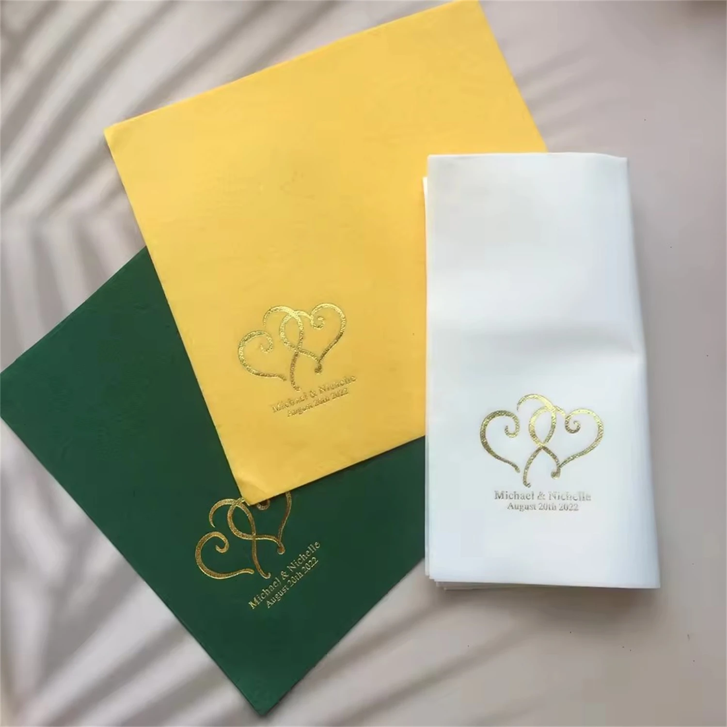 80pcs Wedding Personalized Gold Foil Napkins Soft Linen Like Disposable