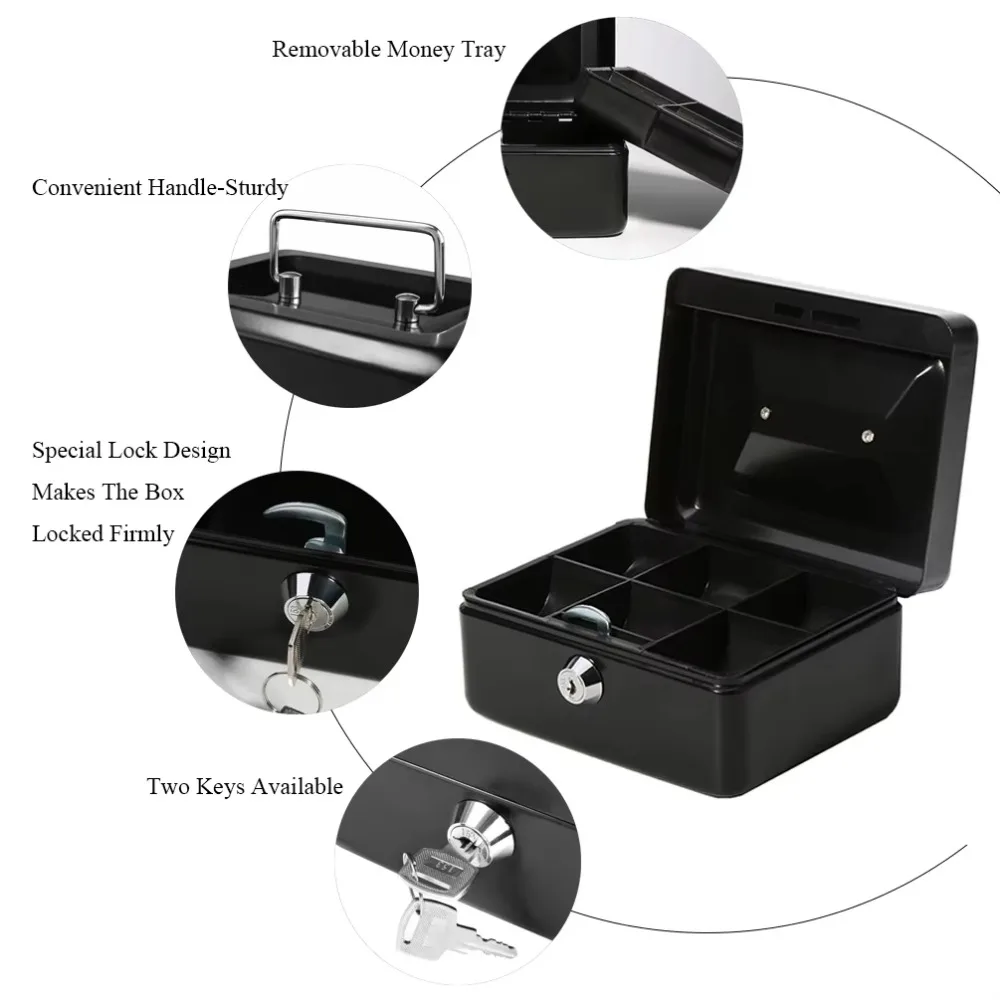 Portable 150*118*80mm Metal Coin Slot Cash Box Cold-Rolled Steel Protection with Key Lock Money Storage Solution