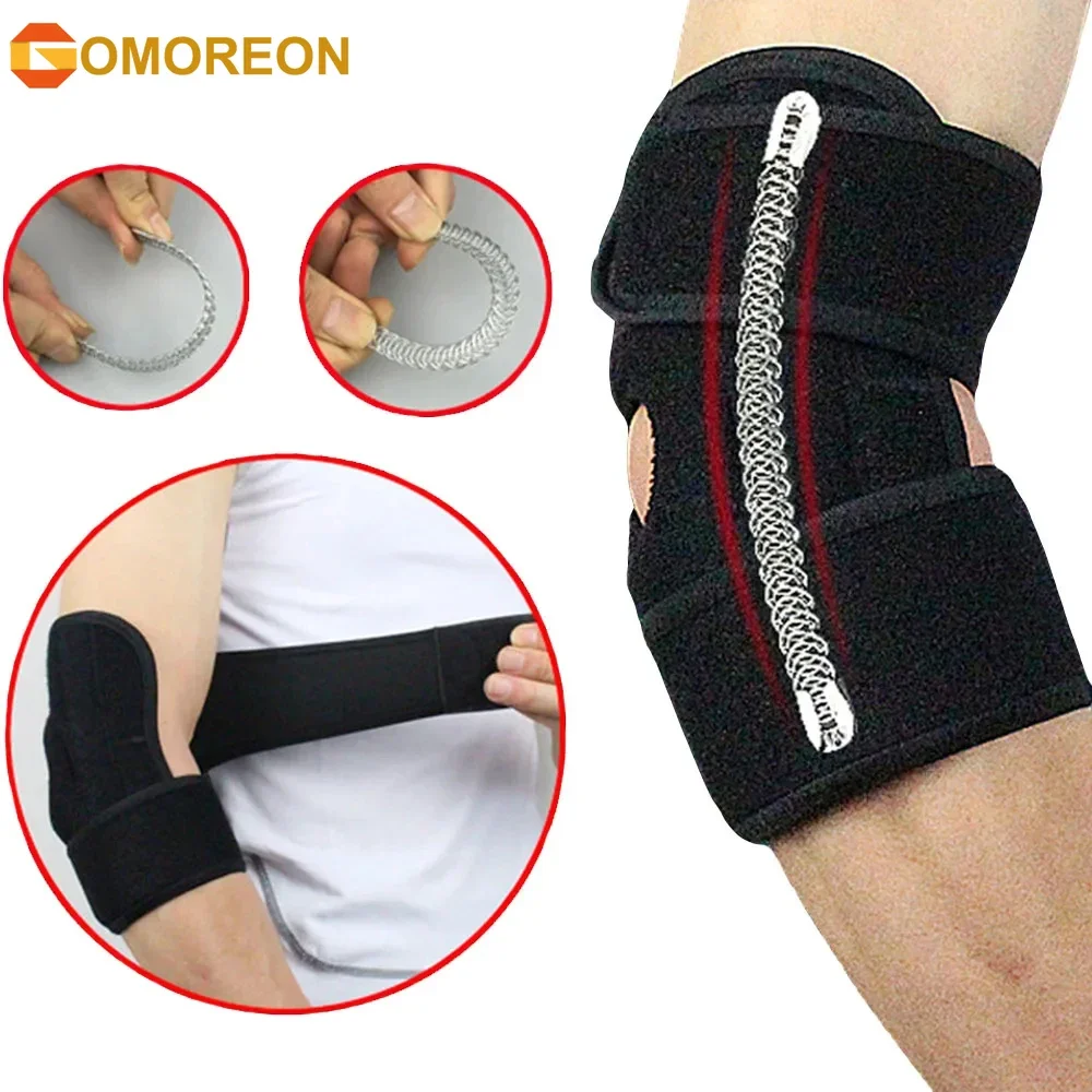 1Pcs Adjustable Elbow Support with Dual Stabilizers, Elbow Brace Breathable Training Elbow Wrap Arm Band, Reversible Stabilizer