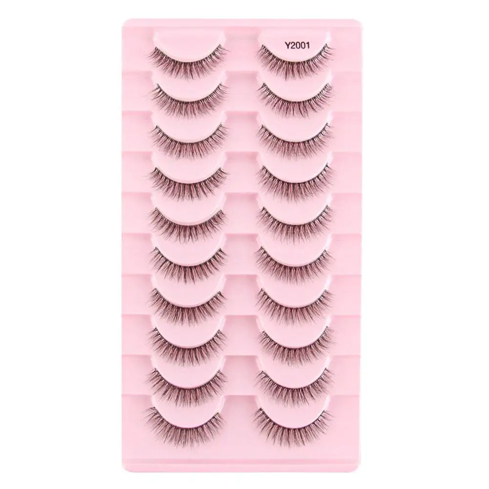 YSDO-Natural Mink Lashes, Macio, 3D, Metade Cílios Falsos, Ferramentas Fofas, Maquiagem Curta, U5M7, Alta Qualidade, 10 Pares