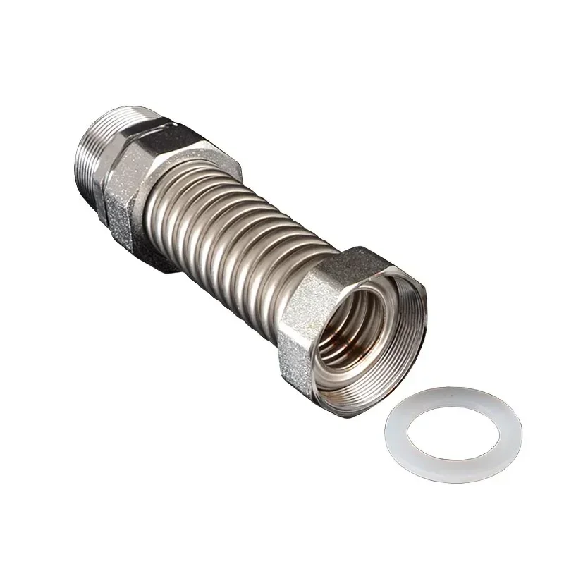 1PC Stainless Steel Central Air Conditioning Corrugated Pipe Iron Head Double Outer Wire Cold and Hot Explosion-proof Metal Hose