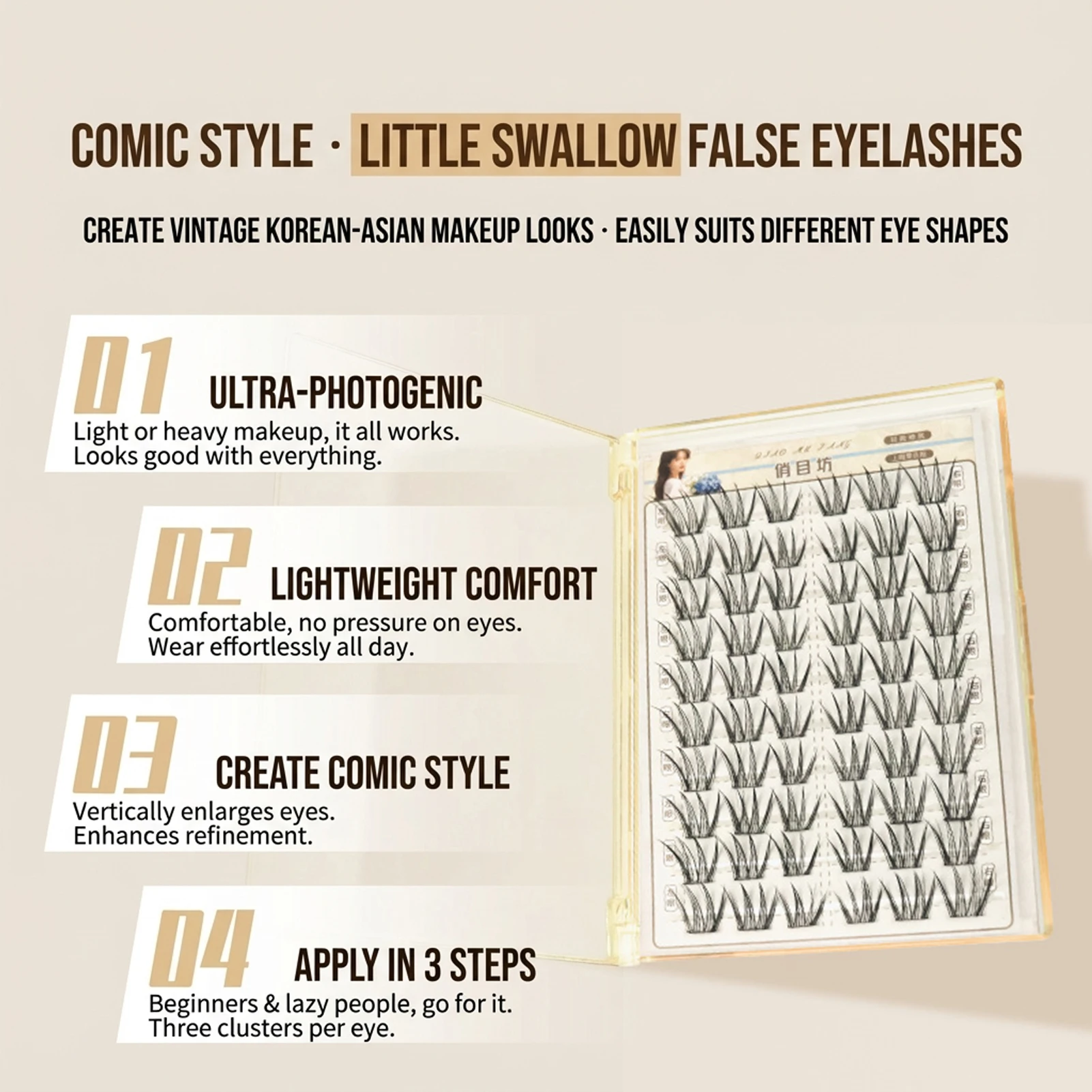 Cílios Postiços em Estilo Coreano Manga Swallow, Grupos de Cílios Sem Cola, Extensões de Cílios de 9-13mm Misturados para Maquiagem Diária e Cosplay