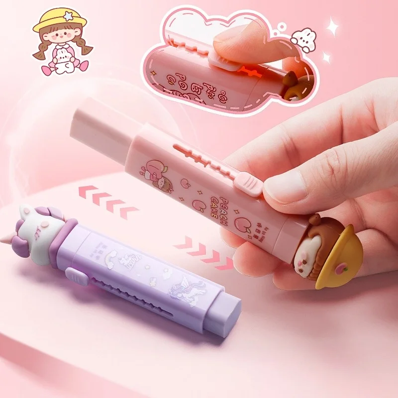 Cartoon Push‑Pull Eraser for Kids Clean No‑Trace Low‑Dust for Elementary Students Fun Reward Prizes School with Eraser Refill