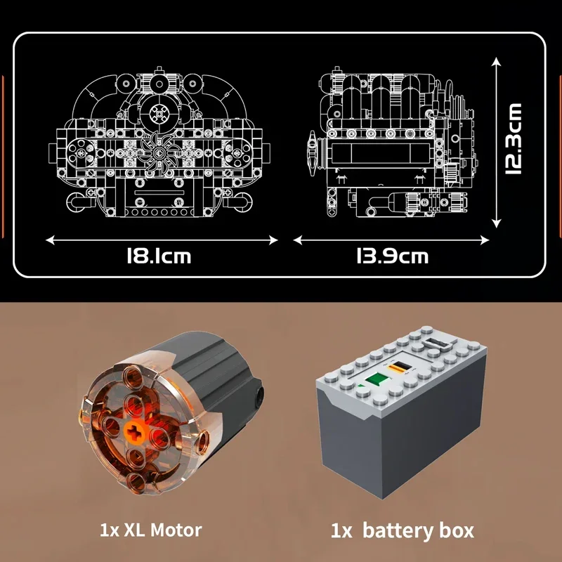 W16 V8モデルの自動車用ビルディングブロック,水平および反対方向のエンジン,ギア制御,モーター駆動,視覚シミュレーションコレクション,装飾品