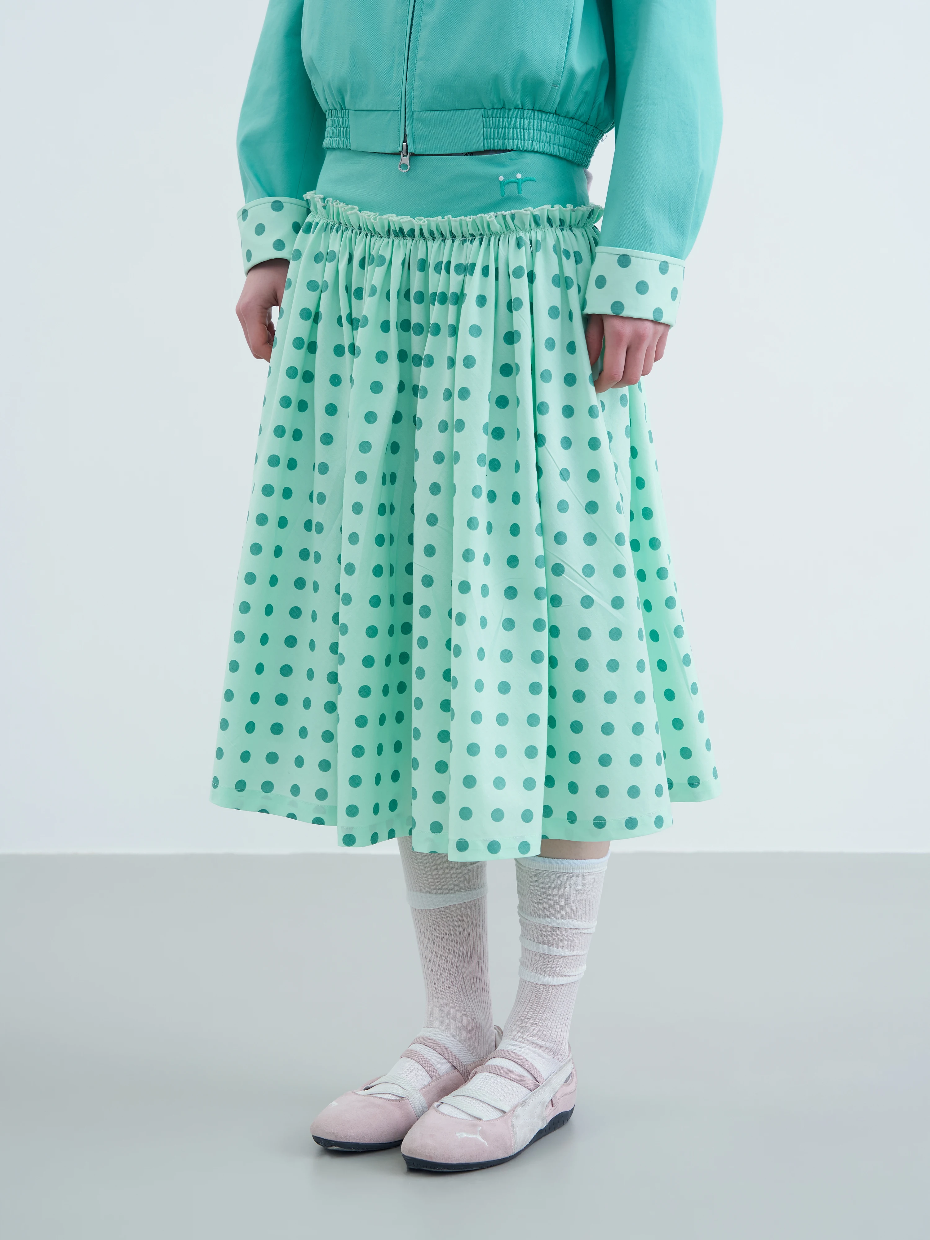 

Riverstone plus Polka Dot Ruffle Hem A-Line Midi Skirt Women's Sweet Half-length Puffy Skirt Cotton Casual Low Waist