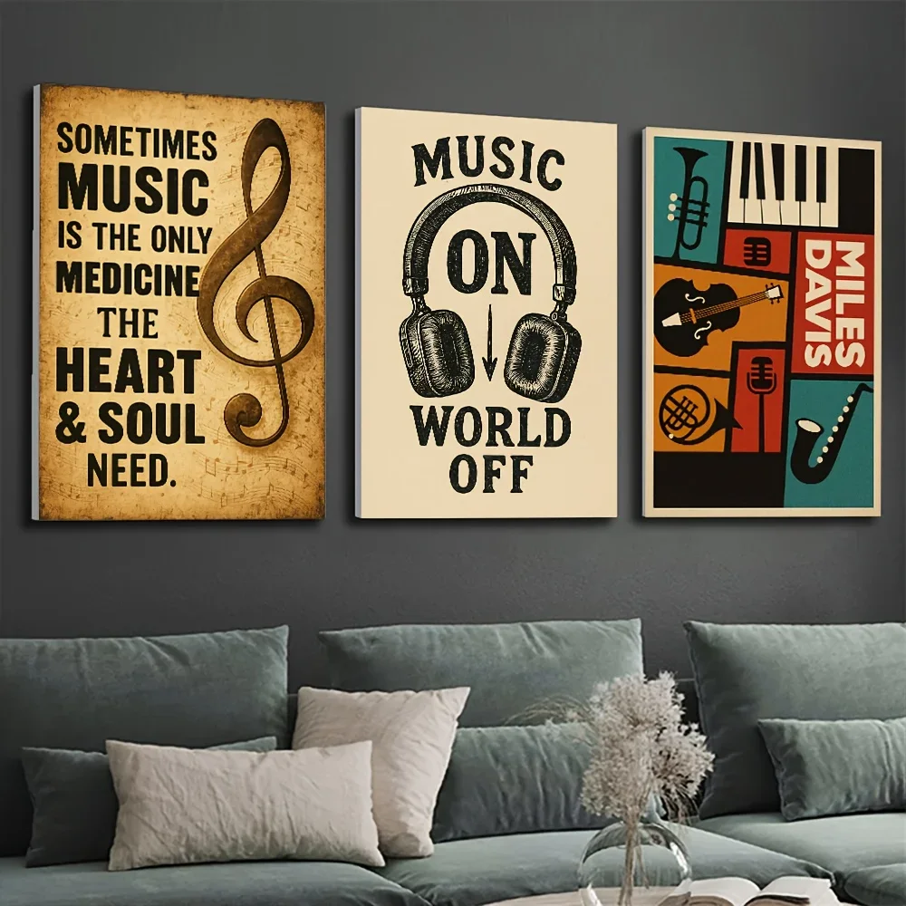 Multiple sizes 3pcs frameless Canvas Painting 3pcs MusicThemed Canvas Wall Art Vintage Inspired Decor Guitar Saxophone Keyboard