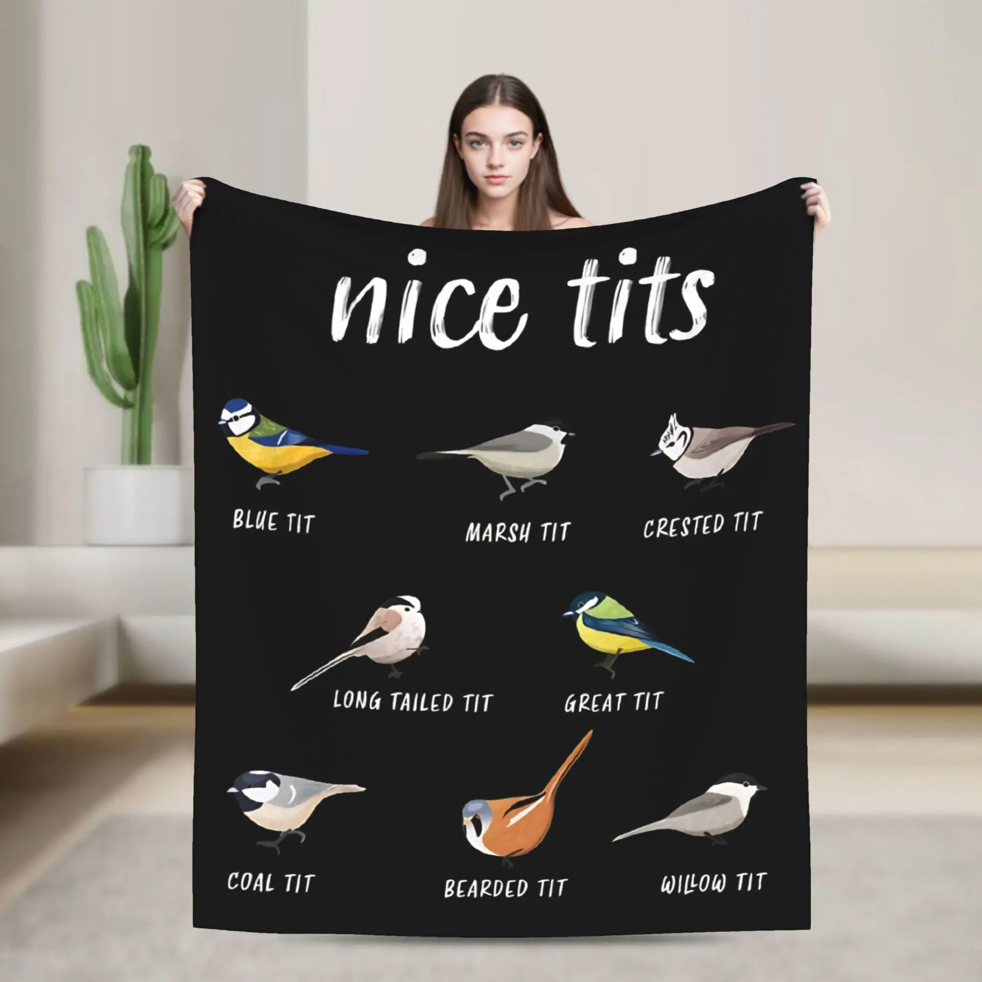 Nice tits funny bird watching Knitted Blanket Flannel  Super Warm Throw Blanket for Outdoor Travel Bedroom Quilt