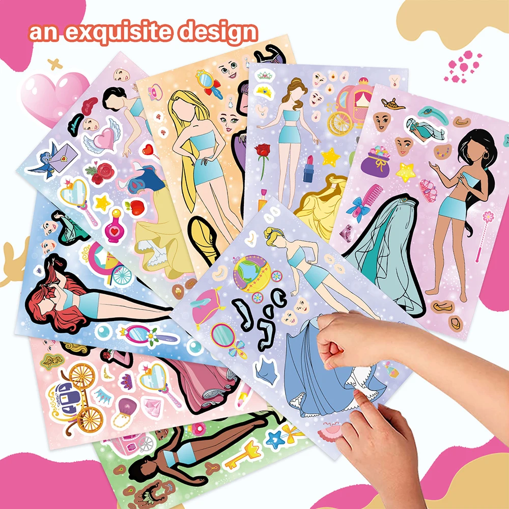 8/16 Lenzuola Carino Disney Cartoon Principessa FAI DA TE Crea un Viso Puzzle Adesivi Per Bambini Del Fumetto Divertente Assemblare Puzzle Decalcomanie Per Bambini giocattoli