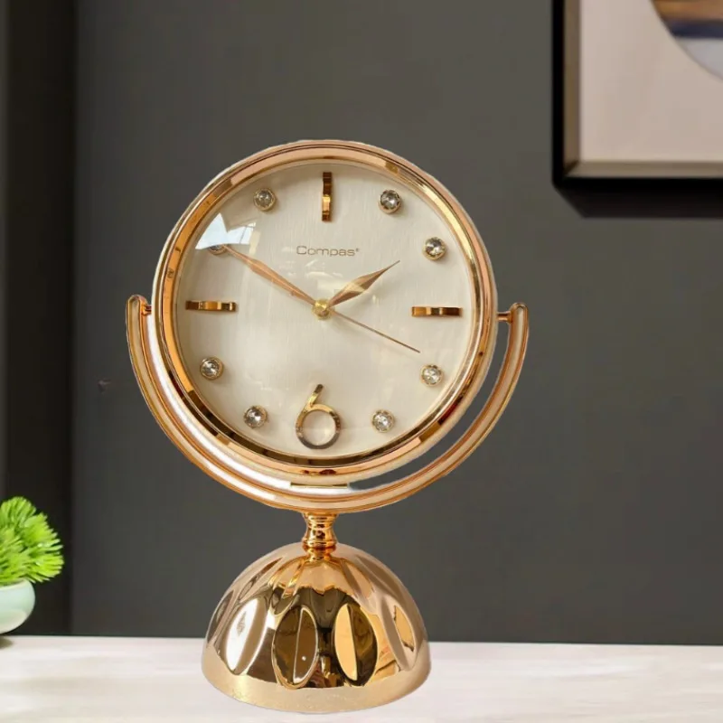 

Desk Clock with Mirror Rotatable Living Room Home Desktop Decoration Light Luxury Simple New Chinese Quiet Mirror Table Clock