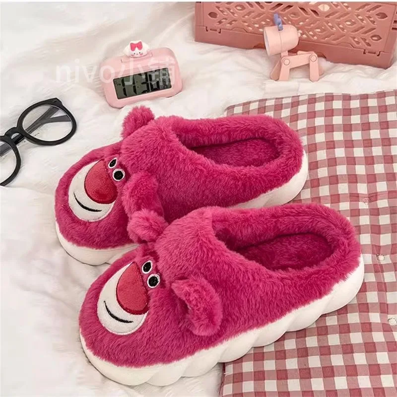 Cotton slippers women Lotso Huggin Bear winter couple shoes home anti slip plush thick soled warm shoes woolen slippers