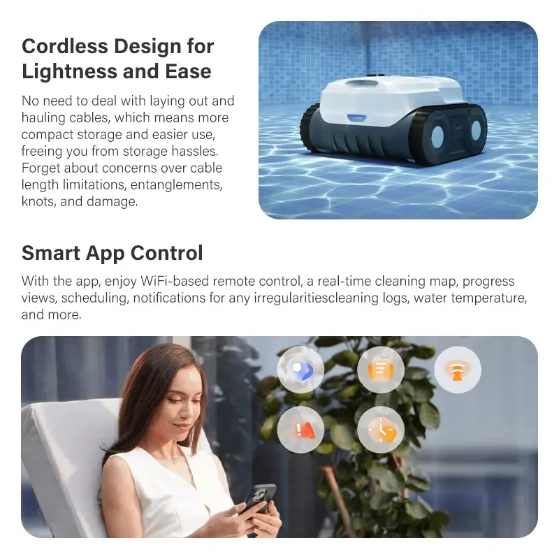 منظف حمام السباحة الآلي اللاسلكي مع التحكم في تطبيق WiFi - روبوت مكنسة كهربائية لاسلكي أوتوماتيكي لتنظيف أرضية حمام السباحة والجدران #3