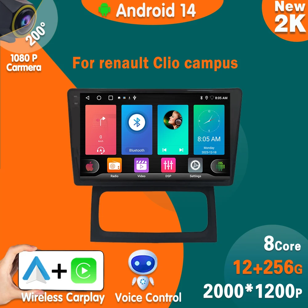 For renault Clio campus Car Radio Carplay Navigation GPS Android Auto Bluetooth Multimedia Player Stereo Head Unit Bluetooth 5G